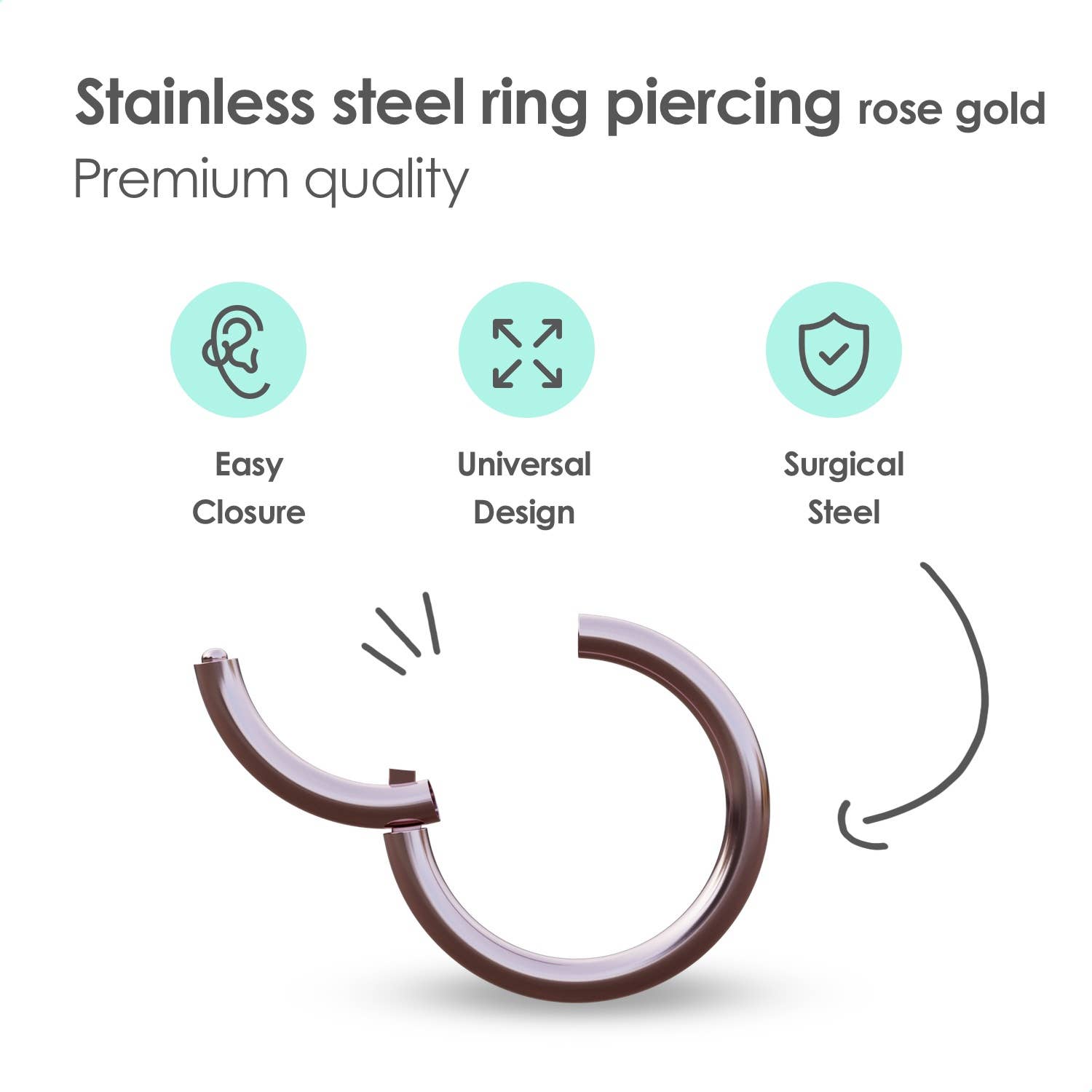 MATTISE - Vendita all'ingrosso Orecchini singoli - Anello Piercing in Acciaio Chirurgico color Oro Rosa11