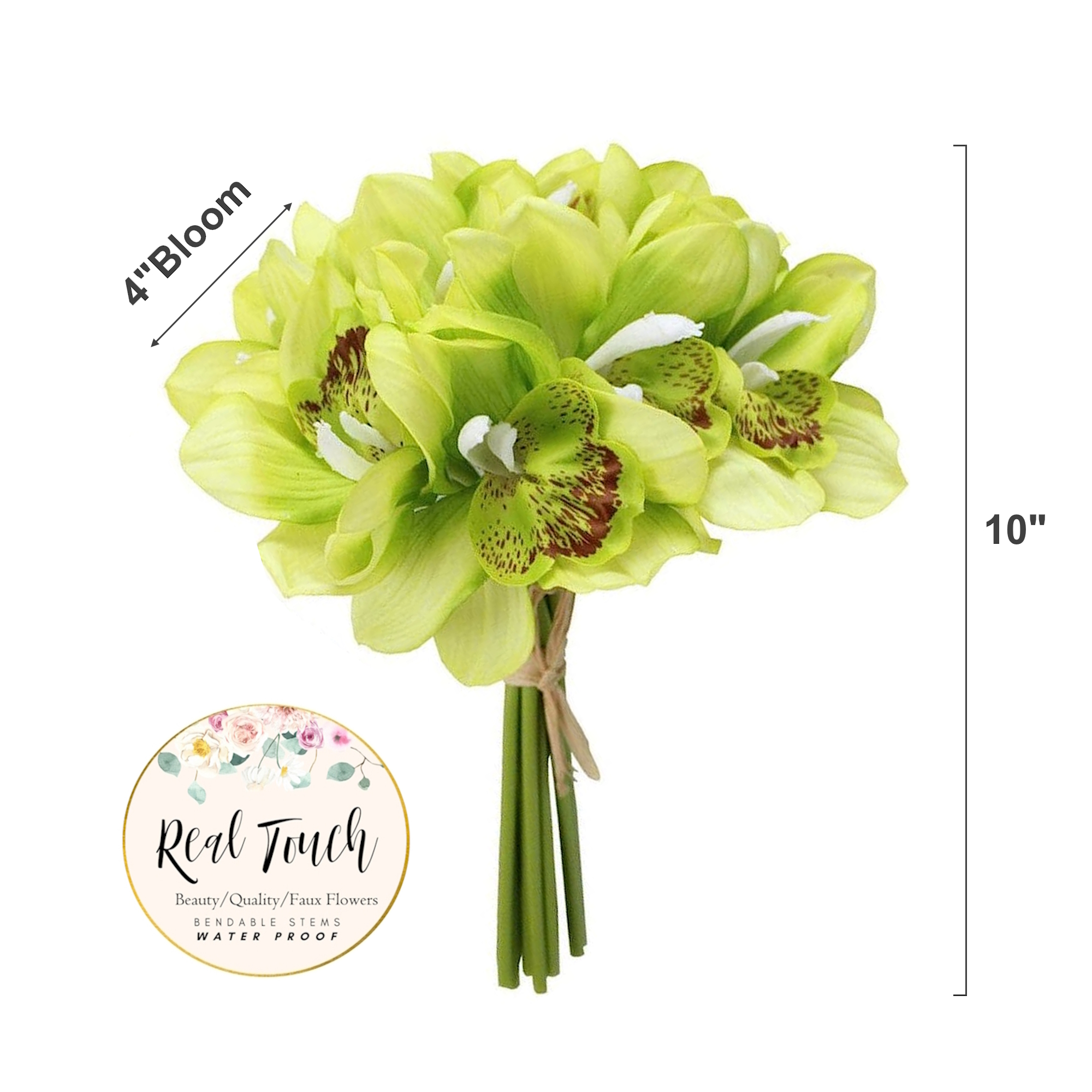 Angel Isabella - Venta al por mayor Flores artificiales - Paquete de 6 tallos de orquídea Cymbidium sintética al tacto real6