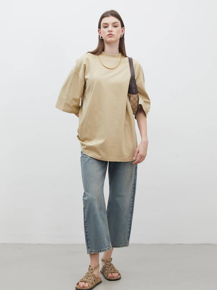 CAMELLO Camiseta de manga corta de algodón de gran tamaño, color camel de venta al por mayor en Faire