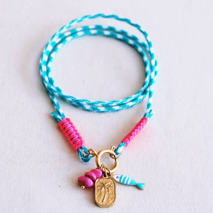 Bazou - Wholesale Pendant/Charm Necklace - Surf necklace with charms - turquoise/pink