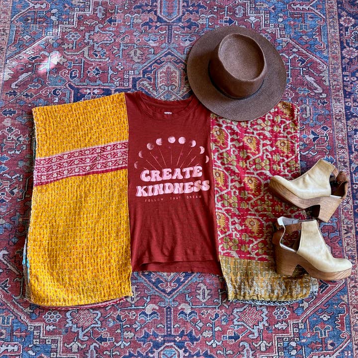 Mountain Girl Clothing - Wholesale Poncho - Women's - Upcycled Kantha Poncho Band / Graphic Tees