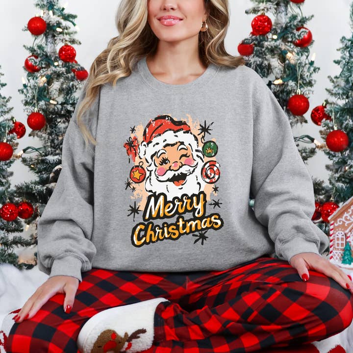 Merry Christmas Santa Wink Sweatshirt for wholesale by Olive And Ivory Wholesale