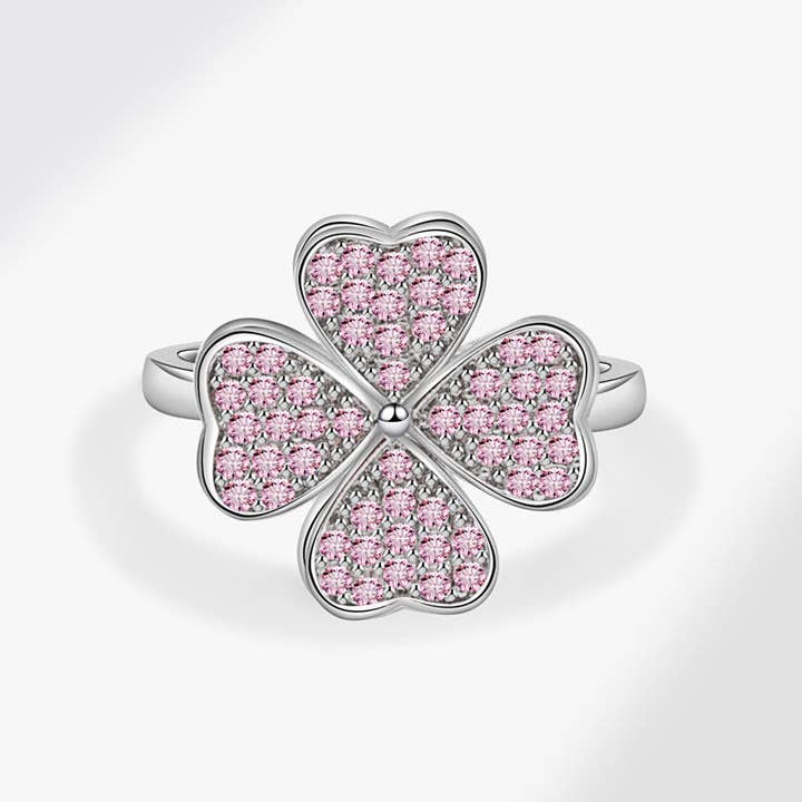 Perimade & Co. LLC - Wholesale Multi-Stone Ring - Pink Four Leaf Clover Fidget Spinner Ring in Solid Copper