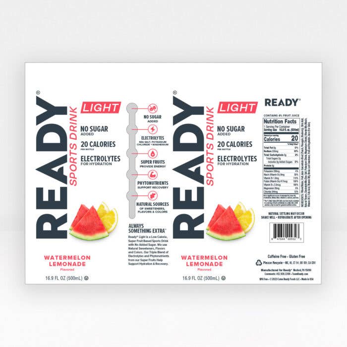 Ready - Wholesale Sports/Energy Drink - Ready® Sports Drink Light - Watermelon Lemonade (16.9oz, 12 pack)