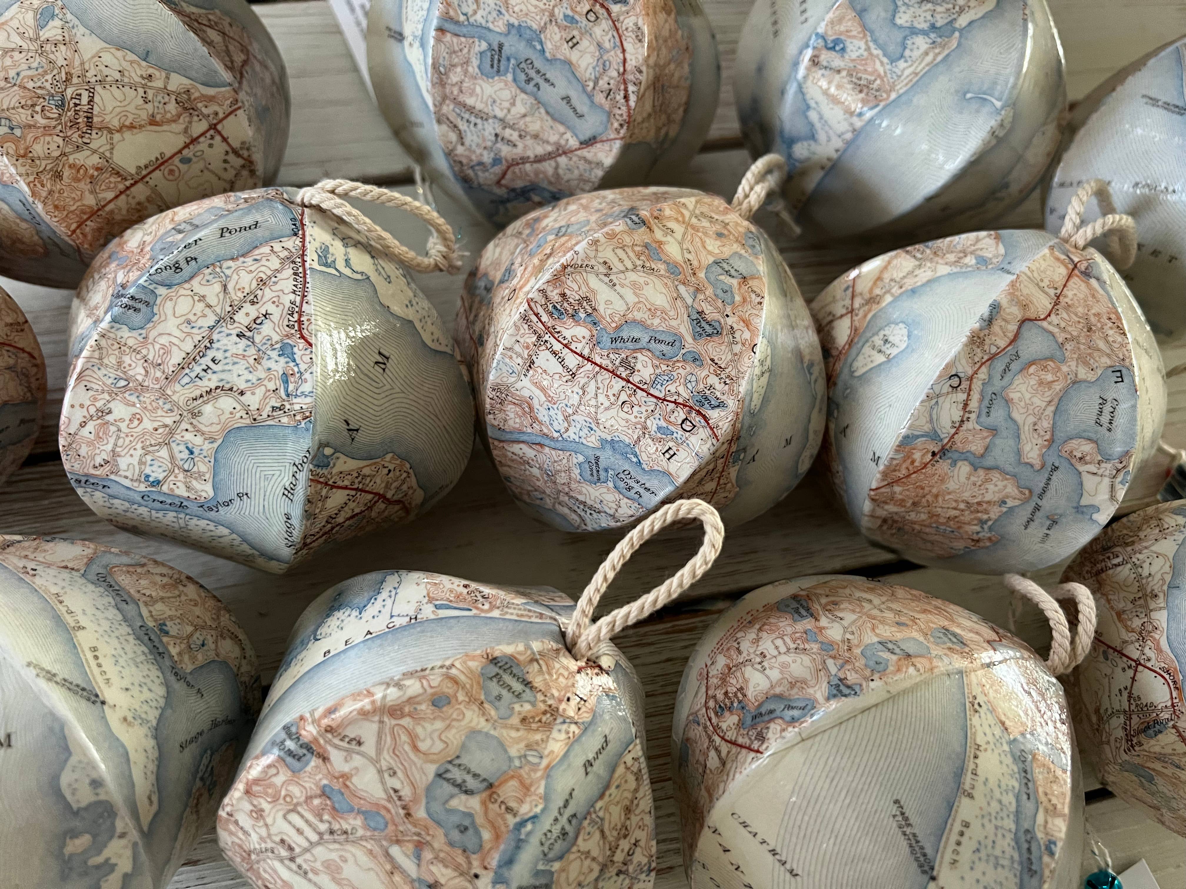 Domesticadence - Wholesale Ornament Set - 12 Upcycled Chatham, MA Cape Cod Map Ornaments6