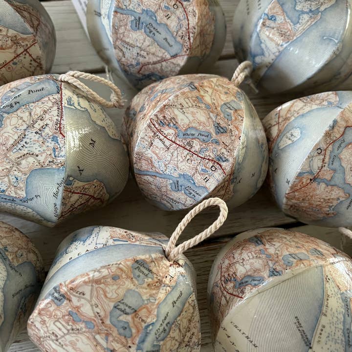 Domesticadence - Wholesale Ornament Set - 12 Upcycled Chatham, MA Cape Cod Map Ornaments6