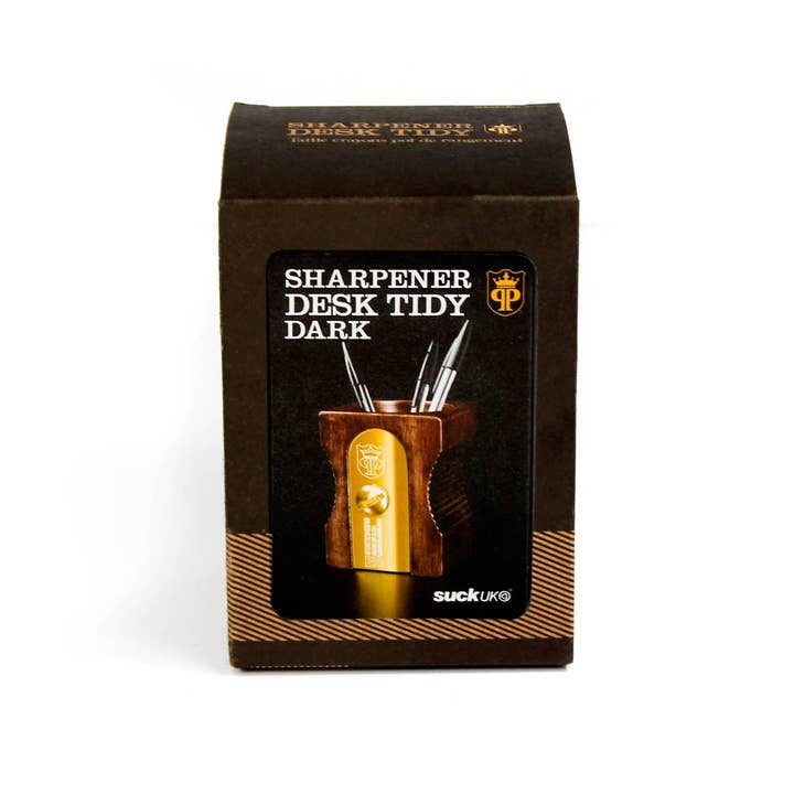SUCK UK - Wholesale Pen & Pencil Holder - Wooden Sharpener Desk Tidy - Single Dark