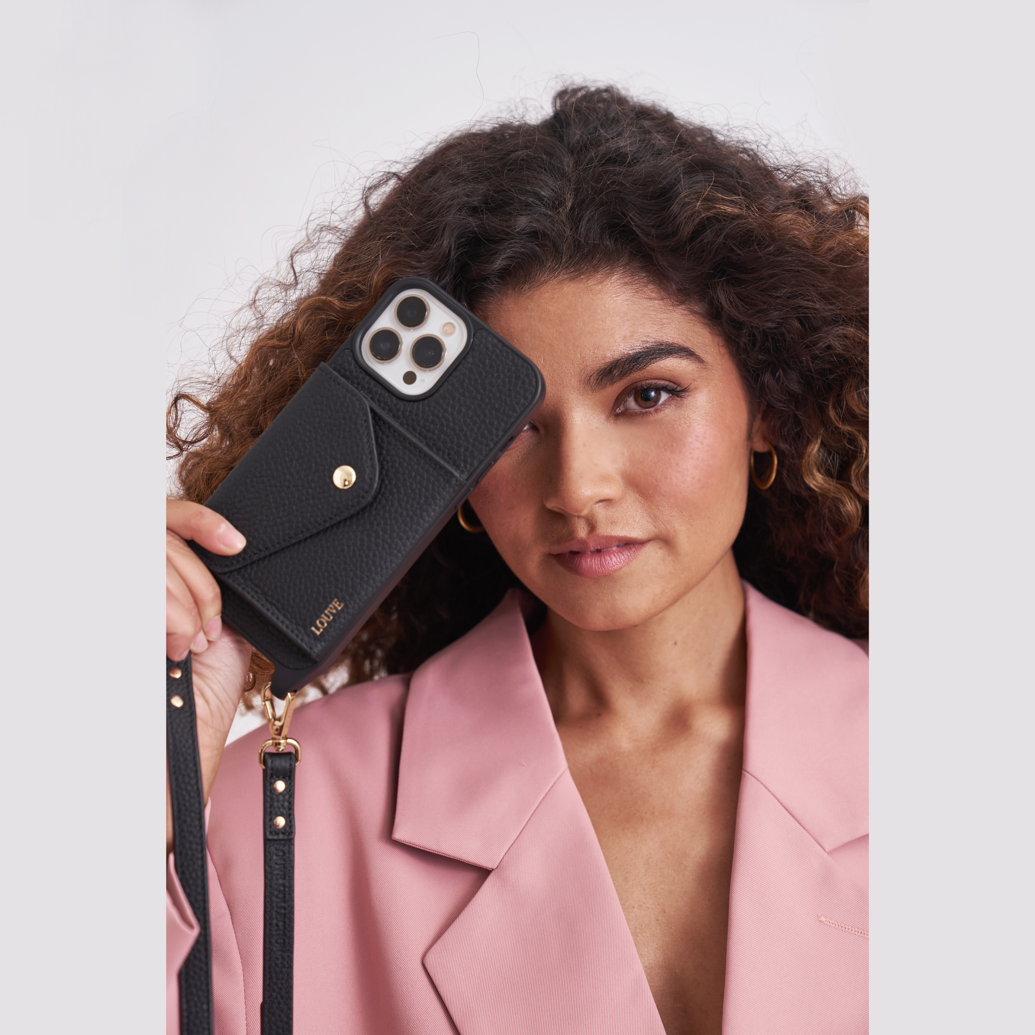 Louve Collection - Wholesale Phone Wallet - Women's - Zoë Black Leather Phone Case Wallet & Matching Strap21