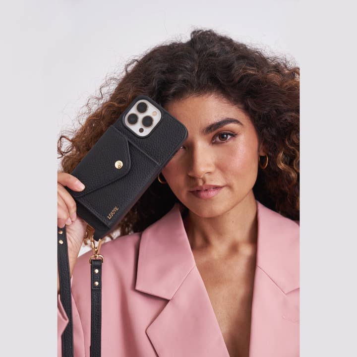 Louve Collection - Wholesale Phone wallet – women's - Zoë Black Leather Phone Case Wallet & Matching Strap21