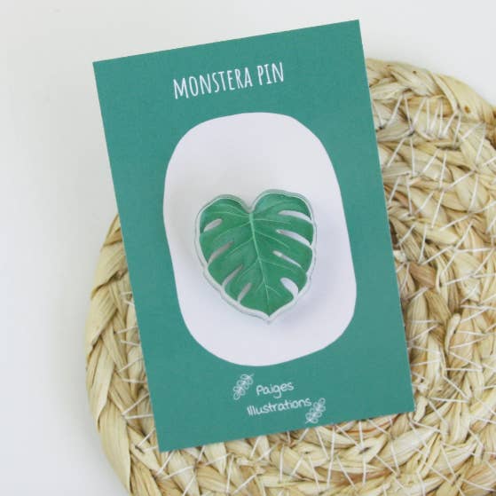 Monstera Acrylic Pin for wholesale by paigesillustrations