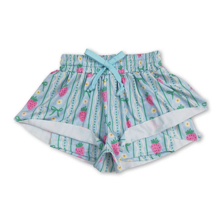 Yawoo Garments - Wholesale Shorts - Kids - Strawberry floral green bow baby girls summer shorts1