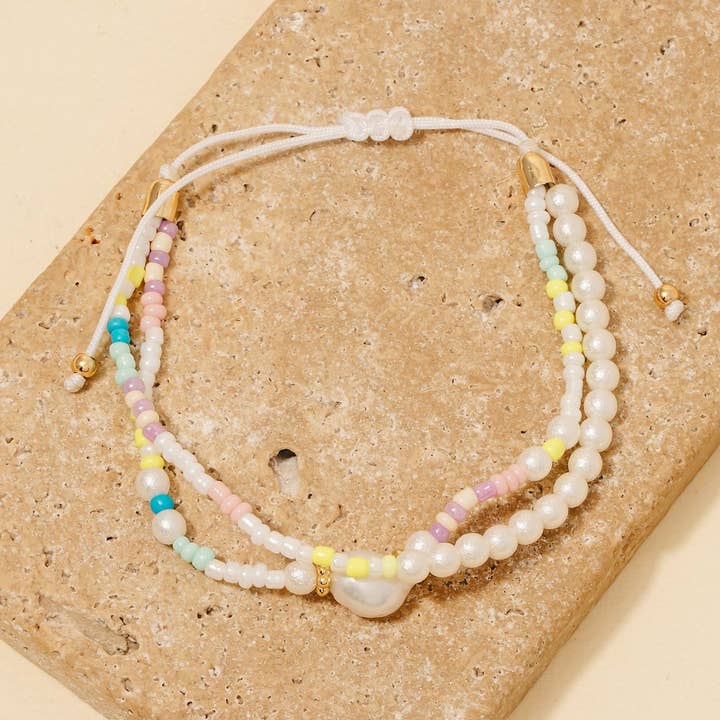 Perle- og blandet frøperlearmbånd med snor for engroshandel hos Anarchy Street