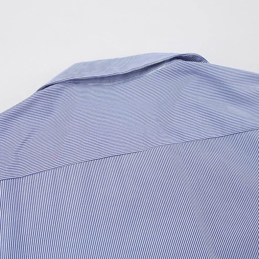 Bleu Chemise courte rayée à manches longues pour femmes SKT270 en vente sur Faire19