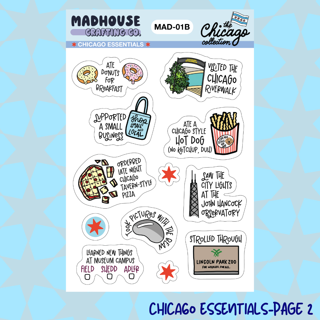 Madhouse Crafting Co. - Wholesale Sticker - Chicago Travel Essentials - 2-sheet 4 x 6 in Sticker Set2