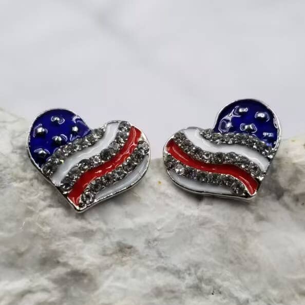 Crystal Patriotic Heart Stud Earrings for wholesale by The Pretty Jewellery