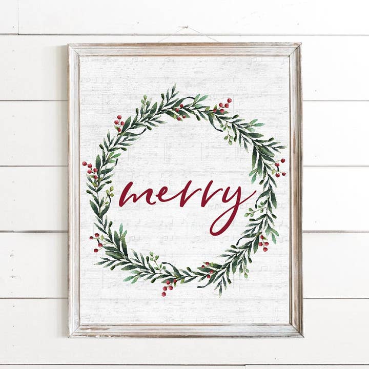 Couronne rouge et verte Joyeux Festive pour la vente par Lettered & Lined