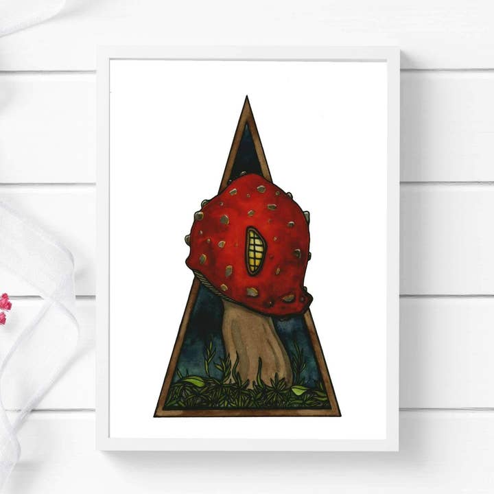 "Home Sweet Mushroom" Watercolor Painting: Art Print for wholesale by PinkPolish Design