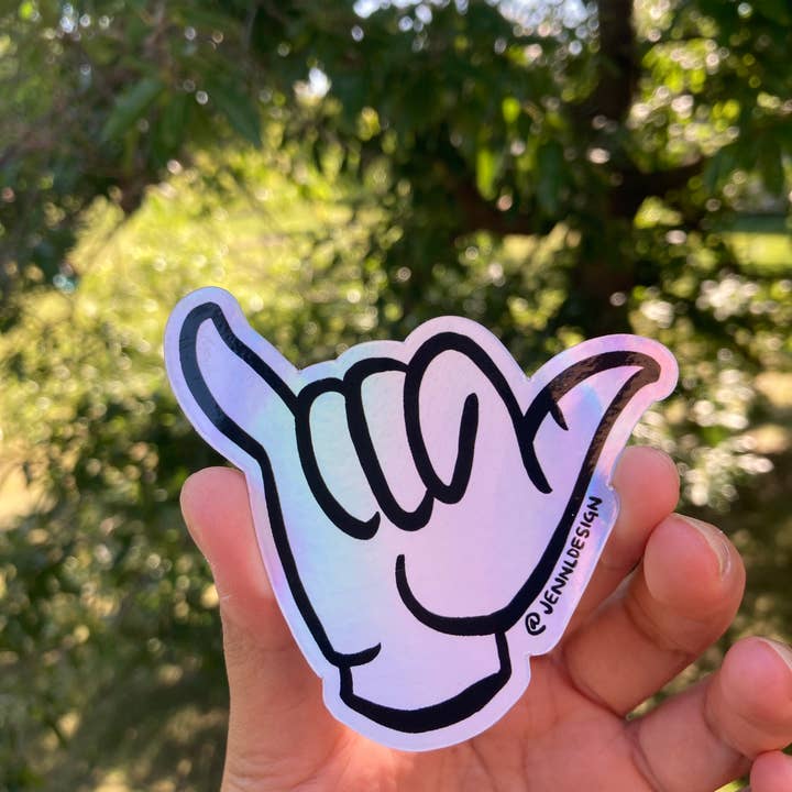 Jenn L Design - Wholesale Sticker - Holographic Shaka Sticker3