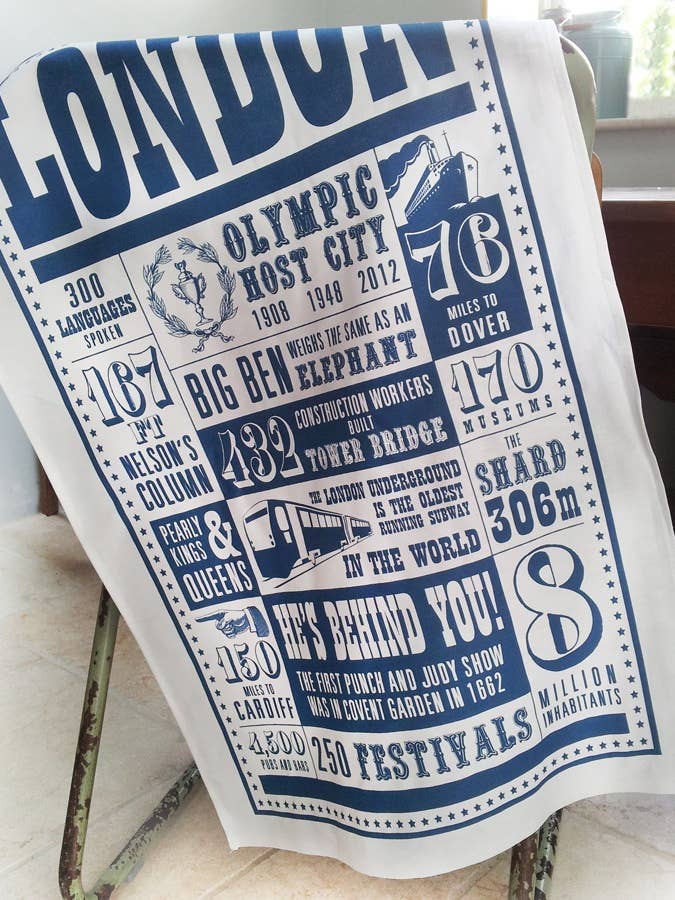 London Facts theedoek voor wholesale door Susan Taylor Design