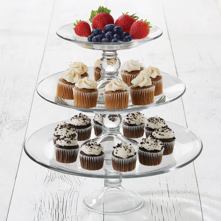 Libbey - Wholesale Serving Tray - Libbey Selene 3-Tier Glass Footed Server Set2