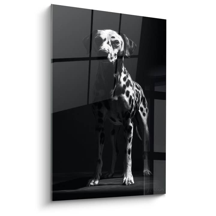 Tableau Chien Élégant Noir et Blanc sur Parquet - Portrait Artistique - Edition Dalmatien pour la vente par Walensky
