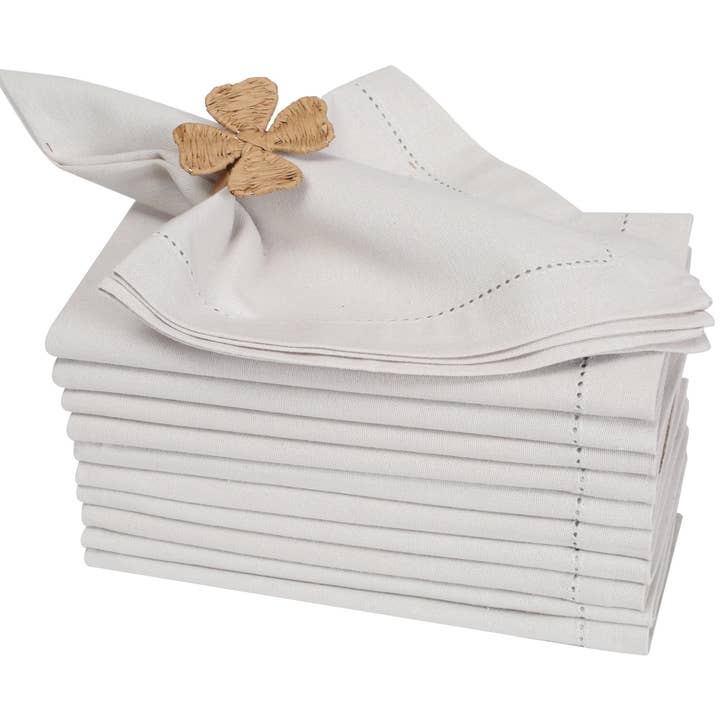 Set of 12 Hemstitched Cotton Dinner Napkins Washable -18x18" for wholesale by Bedding Craft