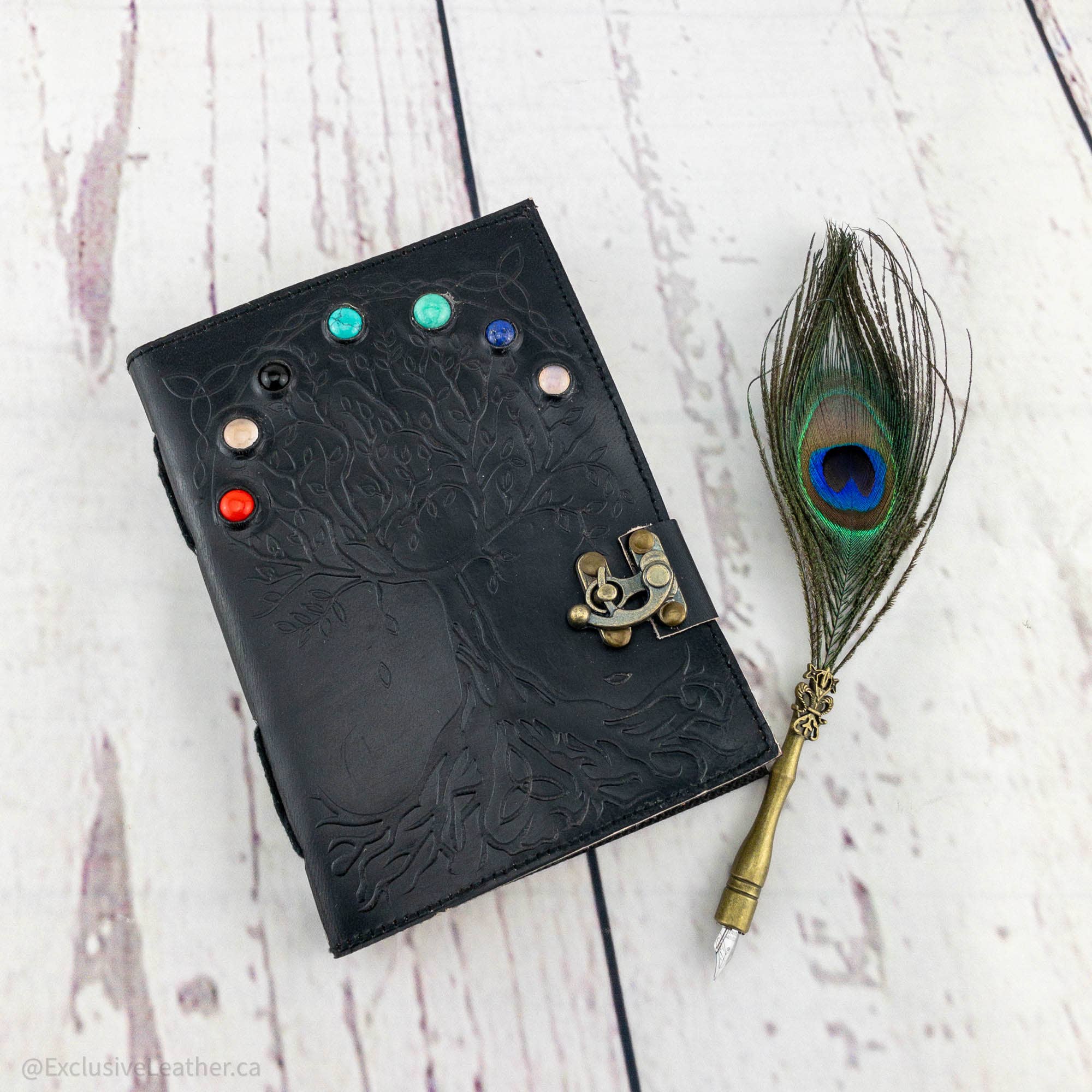 Exclusive Art Inc – Diário por atacado – Diário em Couro - Árvore da vida com 7 pedras1