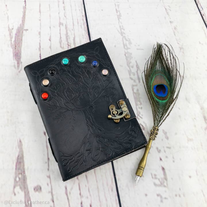 Exclusive Art Inc - Vendita all'ingrosso Diari/agende - Diario in pelle - Albero della vita con 7 pietre1