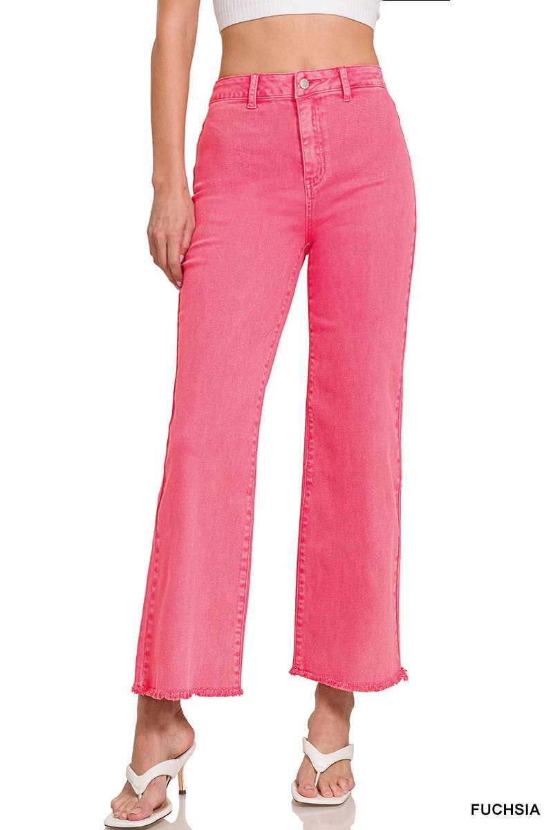 42POPS – wholesale Jeans - Dam – .Syra-tvättade fransiga avklippta raka vida byxor18