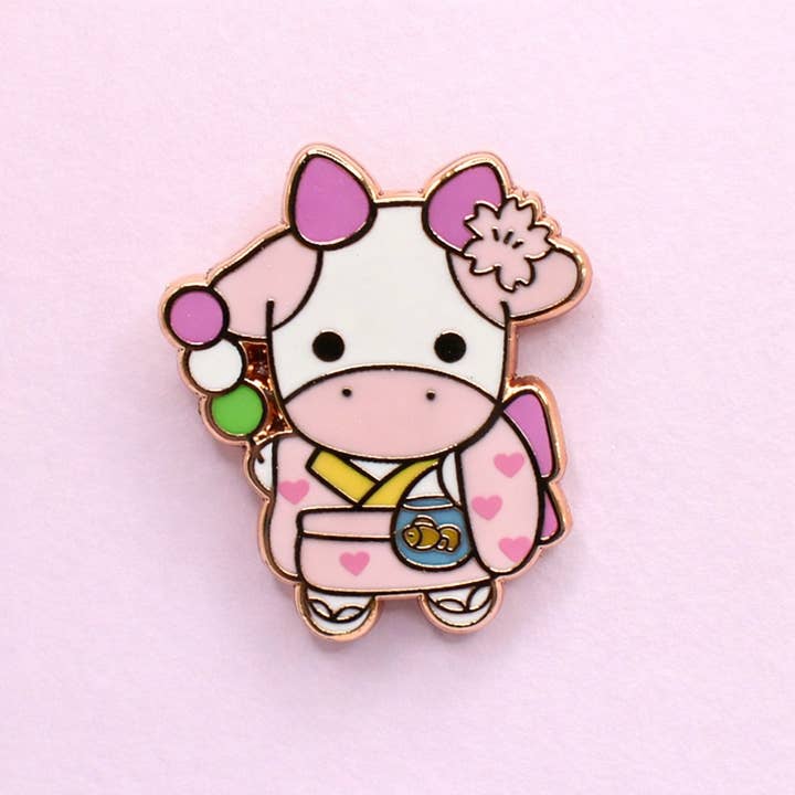 Kimono Cow Hard Enamel Pin for wholesale by BerryCuteStudio