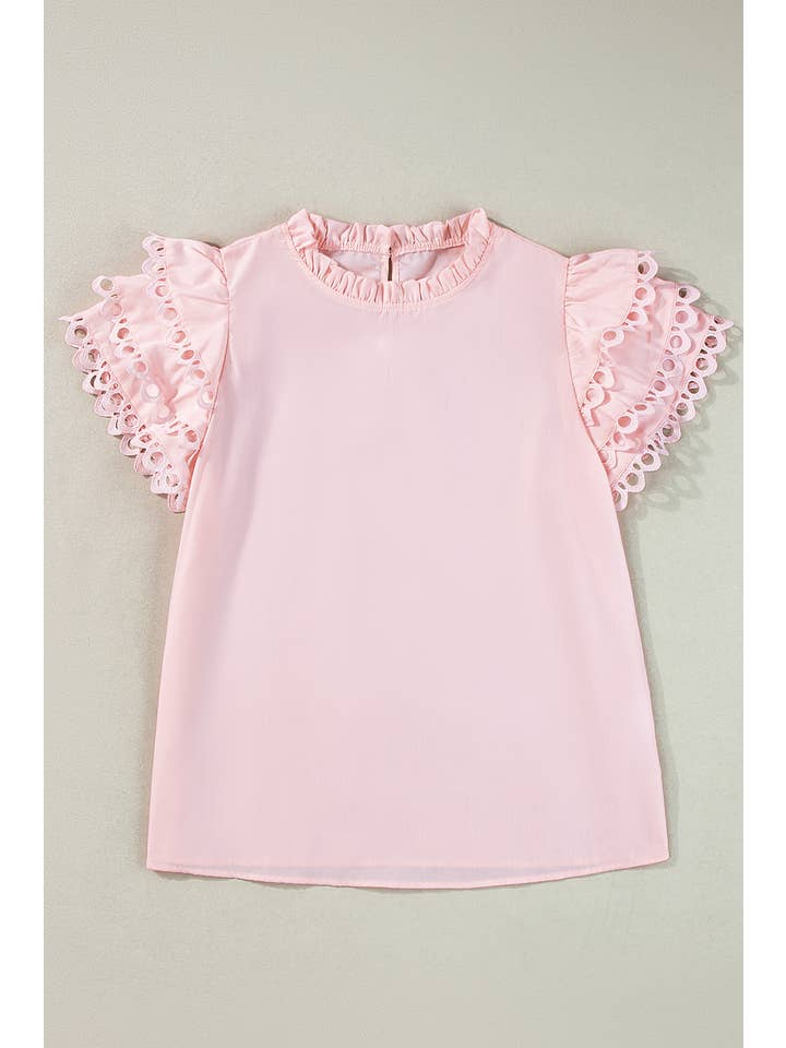 Aapparella - Wholesale Blouse - Women's - Women Layered Rickrac Cap Sleeve Filled Neck Blouse | S-XL