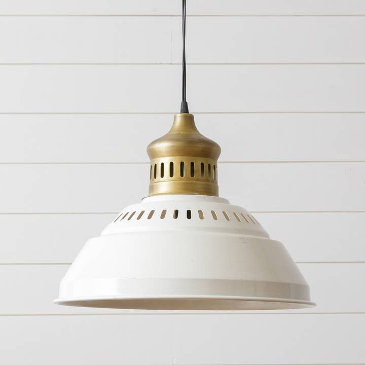 Pendant Light - Antique Brass And White (PC) for wholesale by Audrey's Home & Gift
