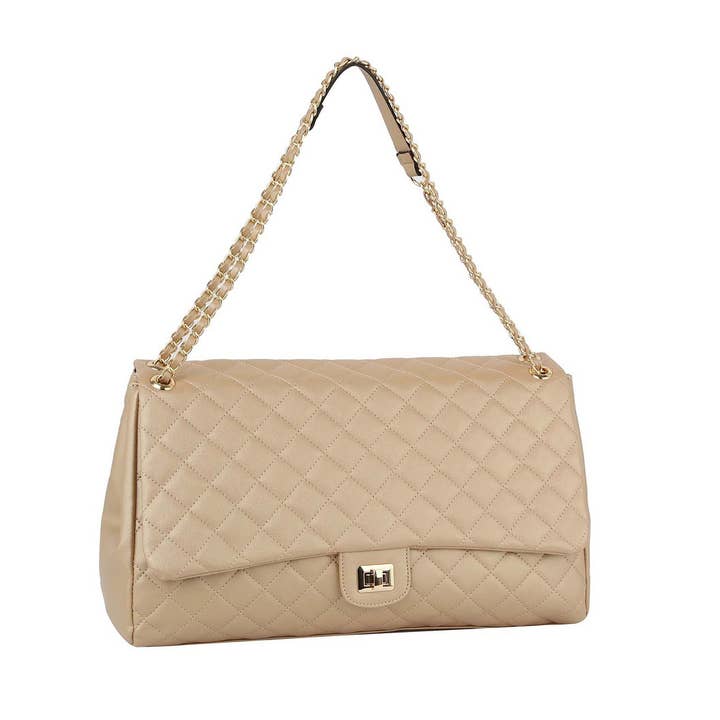 Rockefeller Guld Quiltad Vegansk Läder Messenger Väska Satchel för wholesale av Timmy Woods Beverly Hills