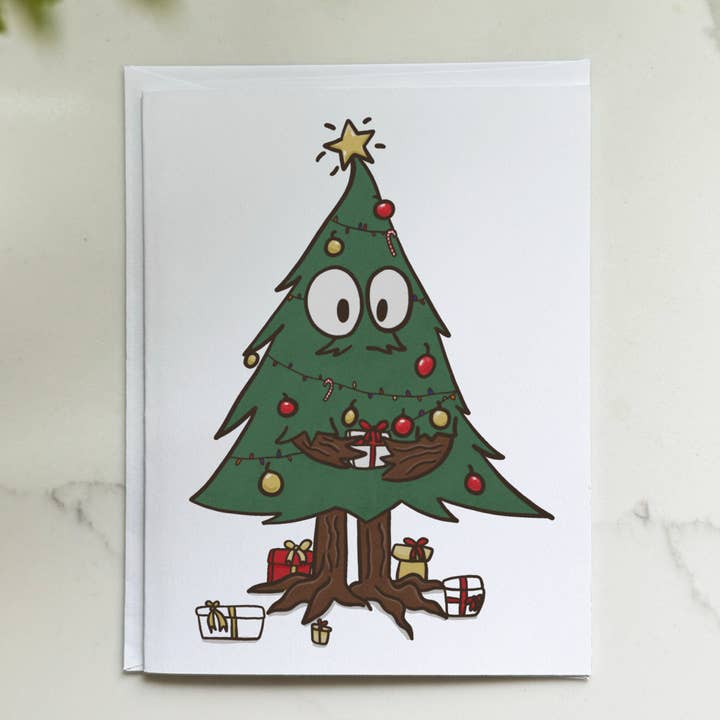 Playful Christmas Tree Merry Christmas Greeting Card for wholesale by Envely