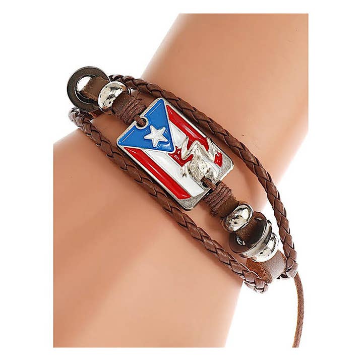 Puerto Rico Adjustable Leather Bracelet for wholesale by Atlas Fashion