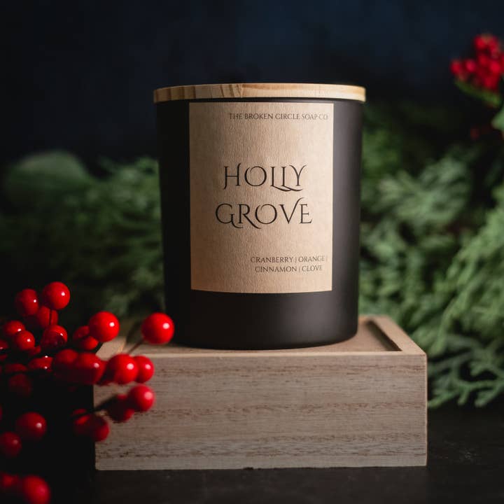 Holly Grove | Luxury Soy Candle | Cranberry, Orange, Cinnamon, Clove for wholesale by The Broken Circle Soap Co