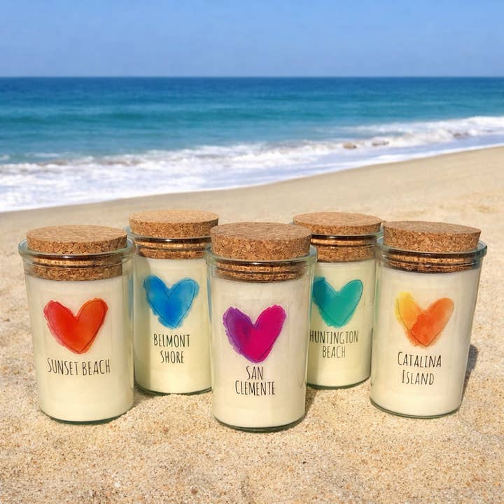 Custom Label Soy Candle - Green/Blue Heart, Ocean Mist for wholesale by Terra Vela