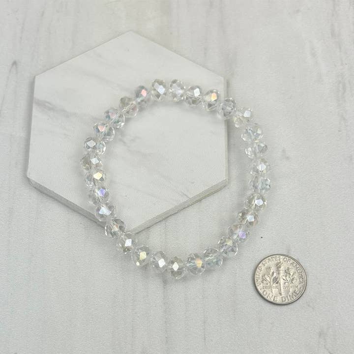 BR240713-01                   Clear AB face cut crystal Beads stretch Bracelet for wholesale by Western Elite Jewelry