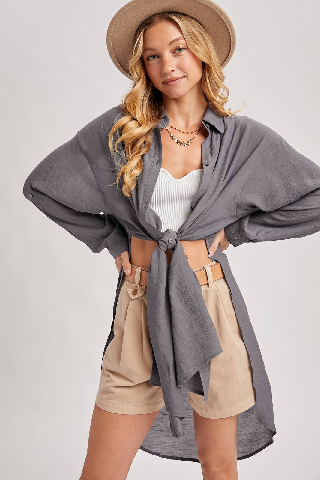 Bluivy - Wholesale Button Down Shirt - Women's - BUTTON-UP VENTED LONGLINE SHIRT28