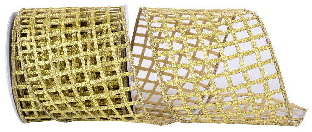 RELIANT RIBBON - Wholesale Ribbon - Gift Wrapping - Open Mesh Deluxe Metallic Wired Edge, Old Gold, 4 In0