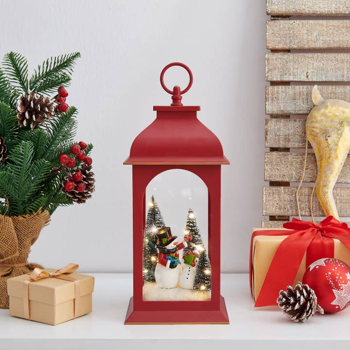 Danya B - Wholesale Christmas decoration - Danya B. Tabletop Red Christmas Snowman Winter Scene Lantern3