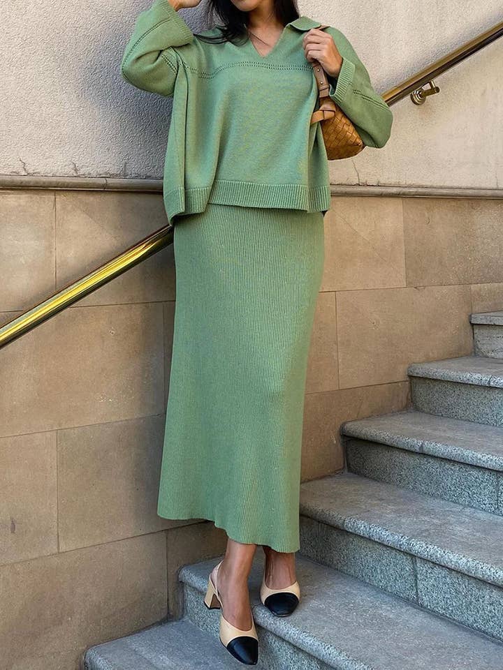 safistyle - Wholesale Top & Skirt Set - Women's - V-neck Knit Sweater and Maxi Skirt Set16
