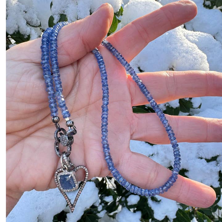 Tanzanite Faceted Beaded Necklace with Diamond Clasp for wholesale by ILISSA MICHELE JEWELRY