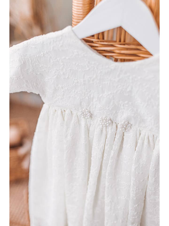 Matrinna – Engroshandel Kjole - Baby – Hvid baby knælang kjole, guipure blomsterpige kjole med flæser, kortærmet Boho Lace Outfit til småbørn, nyfødt blomsterkjole
