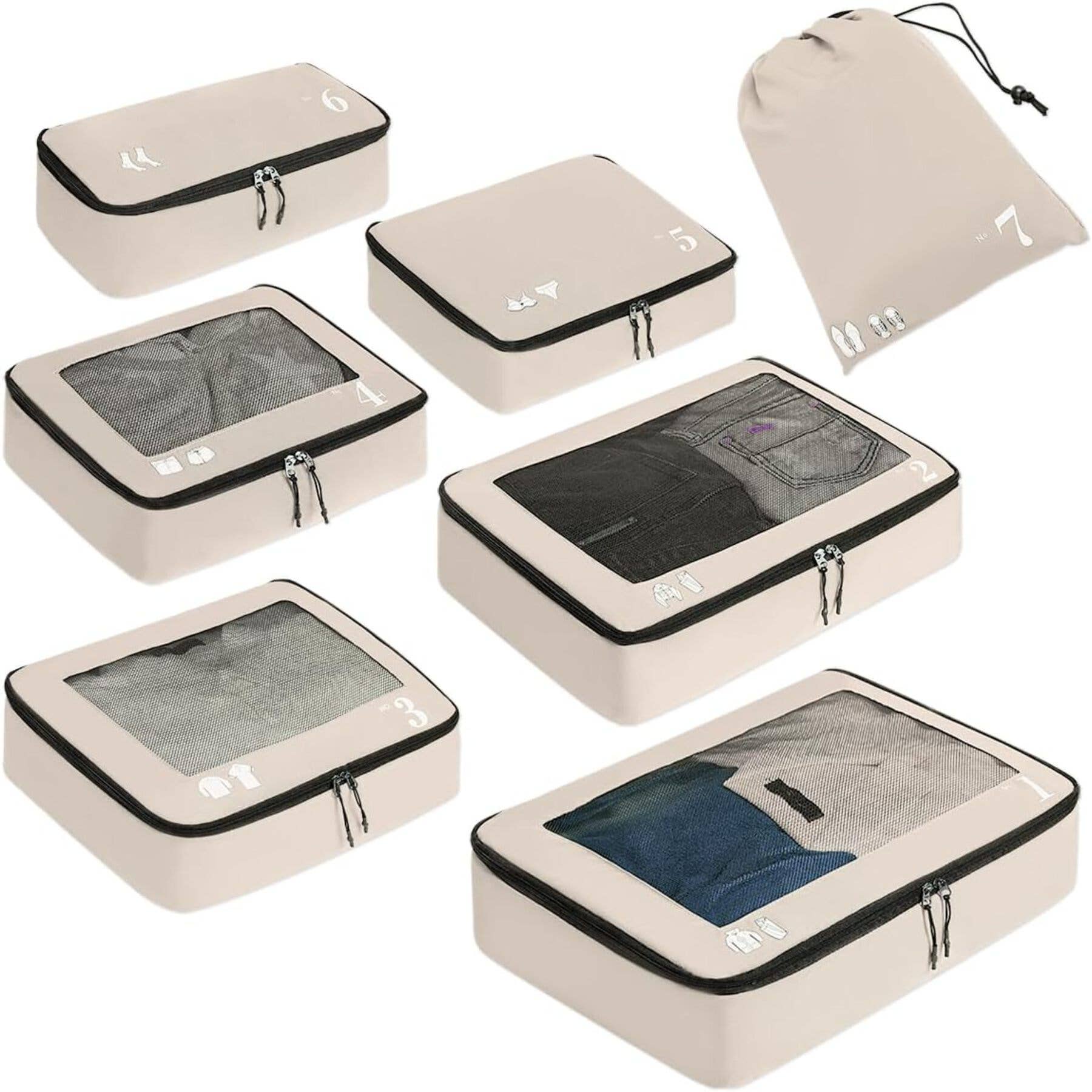 wandf – wholesale Packningskub – 7-delat set tåliga resväskorganisatörer med packpåsar56