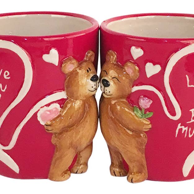 BEAR MUG SET VALENTINES for wholesale by Blue Sky Clayworks