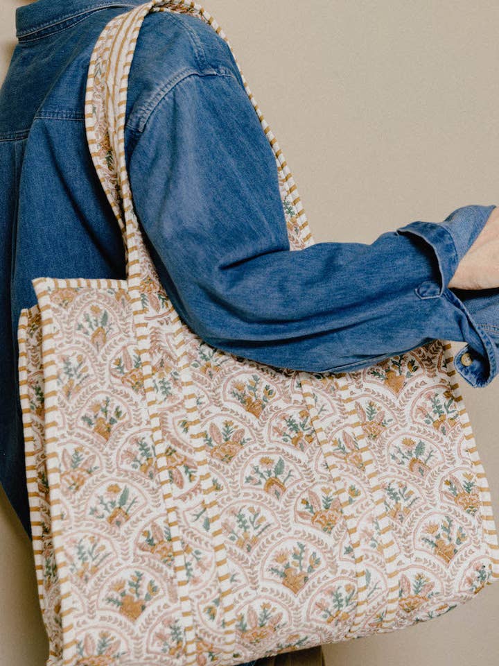 Pink City Courtyard Block Print Tote for wholesale by Cosy Buddha