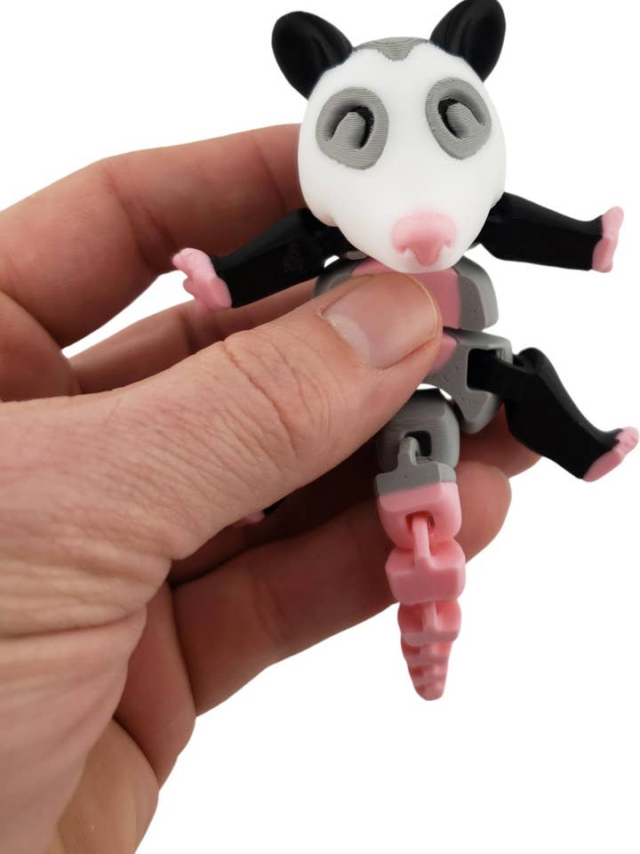 3D Printed Articulated Possum Figurine | Realistic Black, Grey, White, and Pink Colors | Adorable Desk Decor and Collectible Toy | Fidget for wholesale by The Geek Galleria