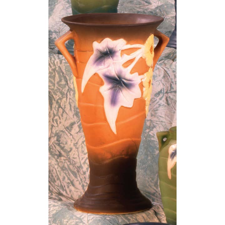 AA Importing - Wholesale Vase - Roseville-Style, Luffa Vase in Blue & Brown, 13"1