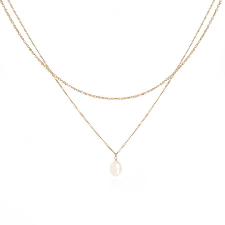 Alexandra Pearl Layered 14k Gold Necklace for wholesale by Ella Palm